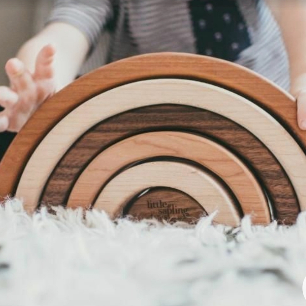 Wooden rainbow stacking block game Montessori